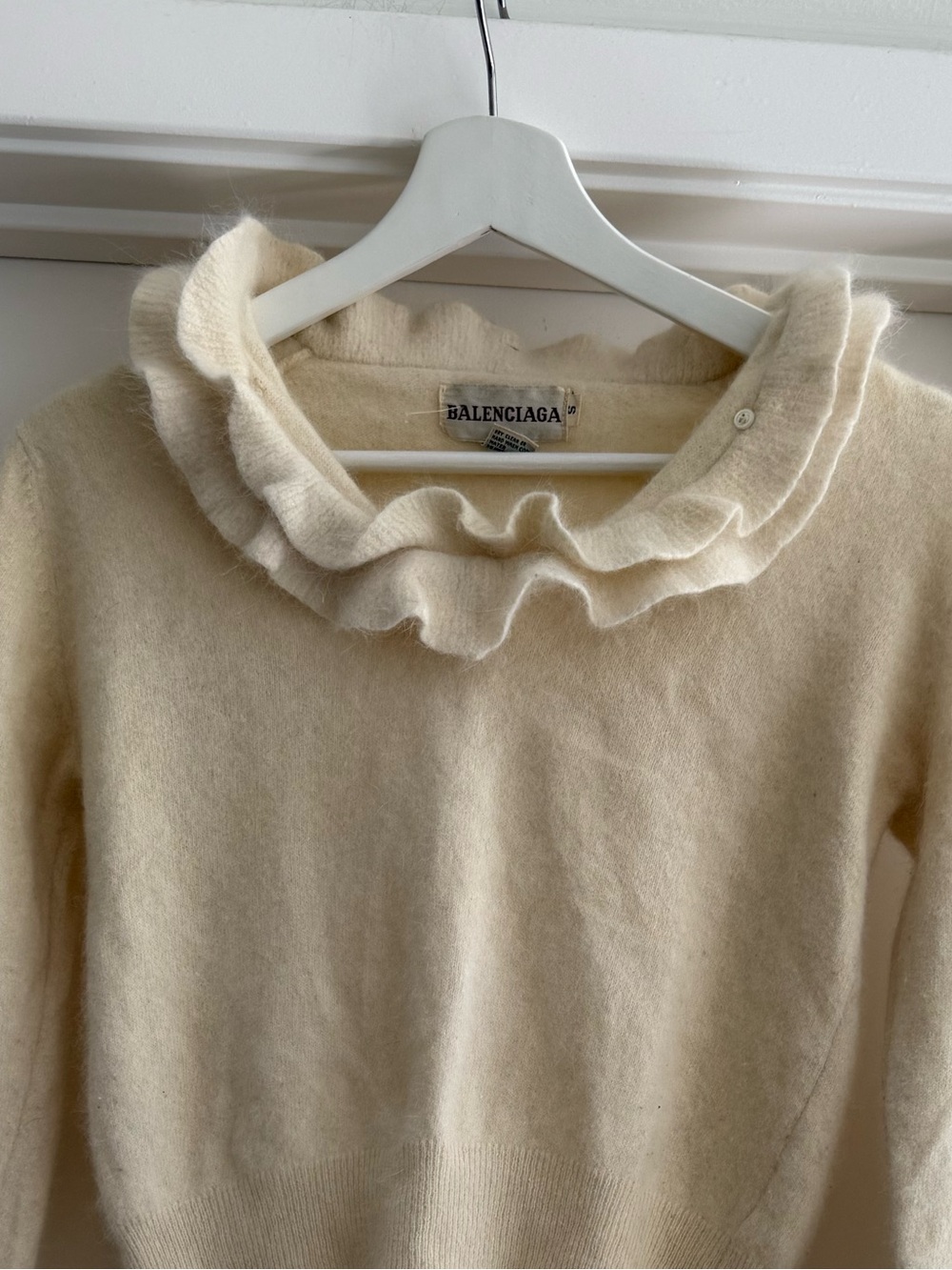 Balenciaga Cream Ruffle Turtleneck Sweater